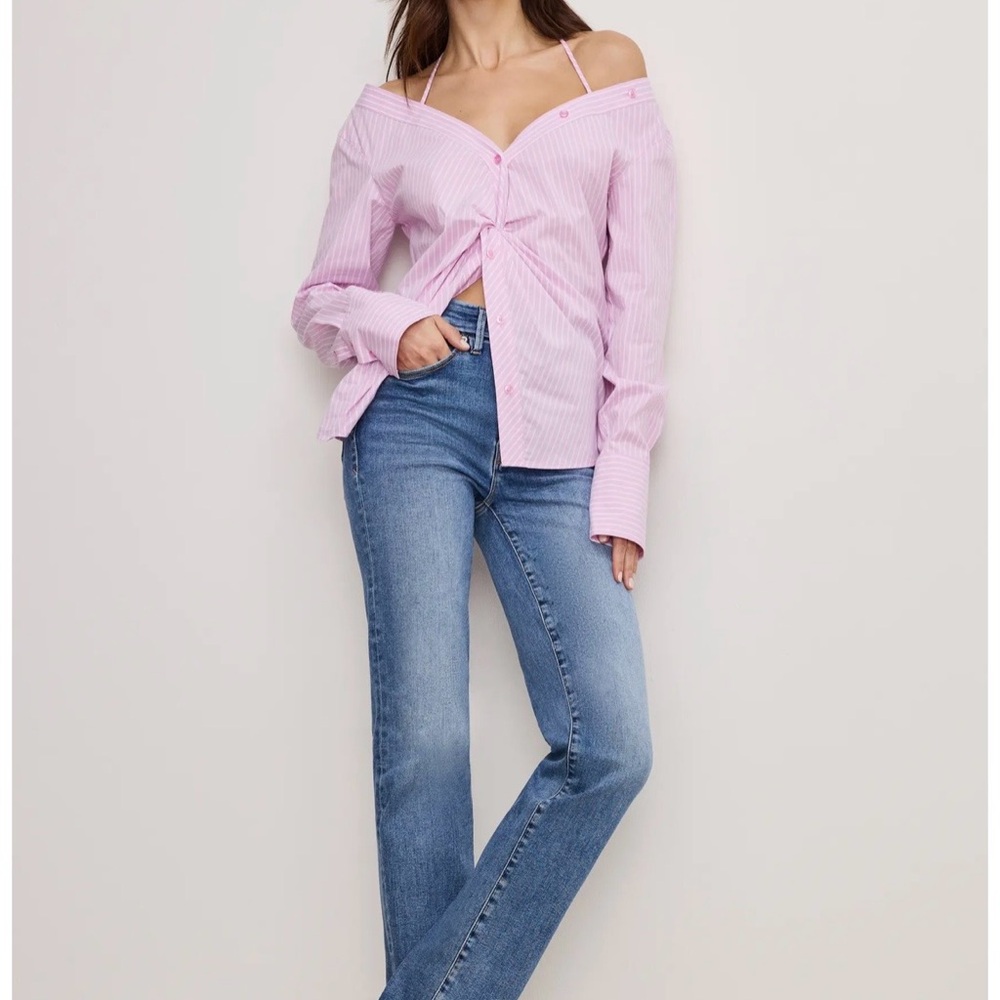 Good American Striped Off-Shoulder Twist Top - Picture 3 of 9